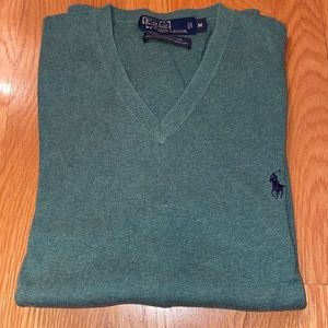 Heathered green polo by Ralph Lauren v neck sweater mens M